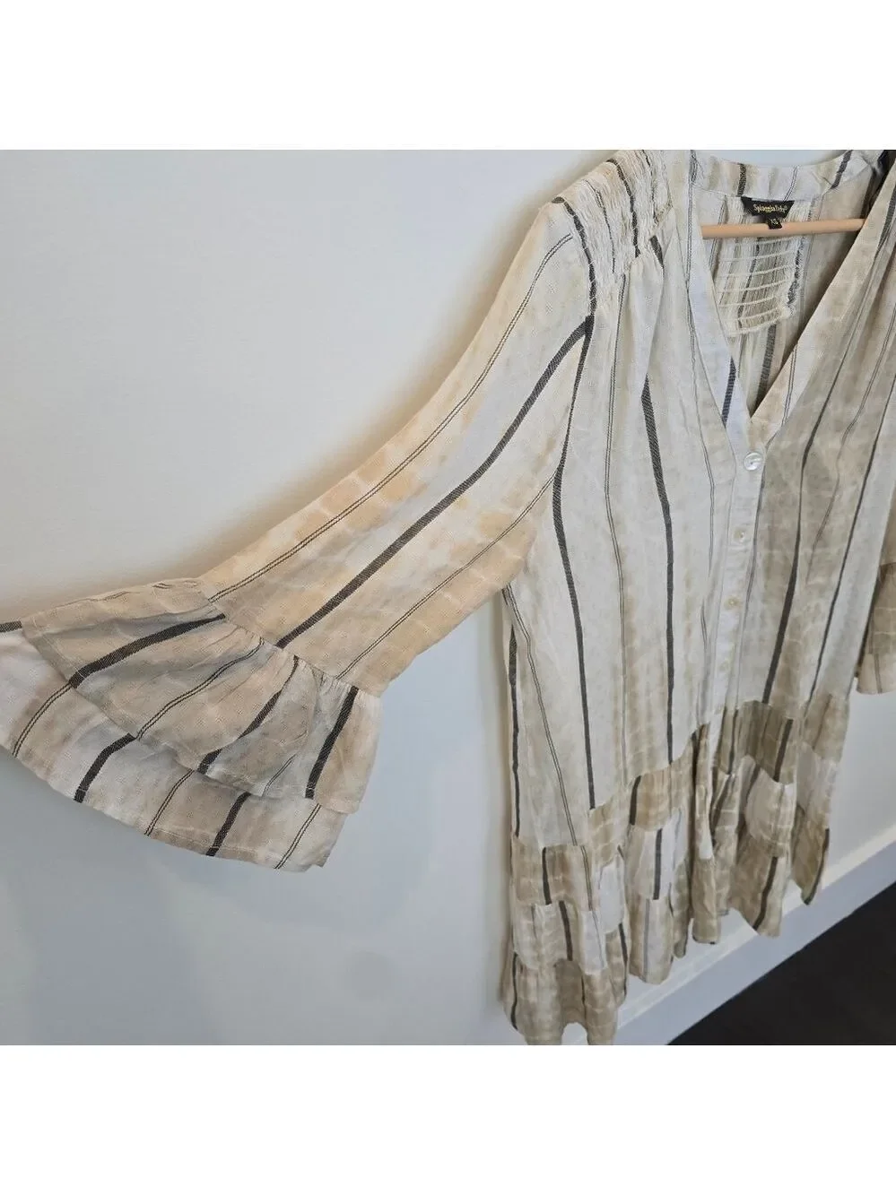 Spiaggia Dolce Striped Beige and White Ruffle Beach Swim Coverup Dress XS